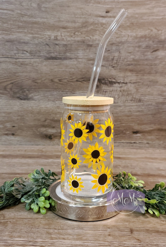 Sunflower Libbey Beer Can Glass