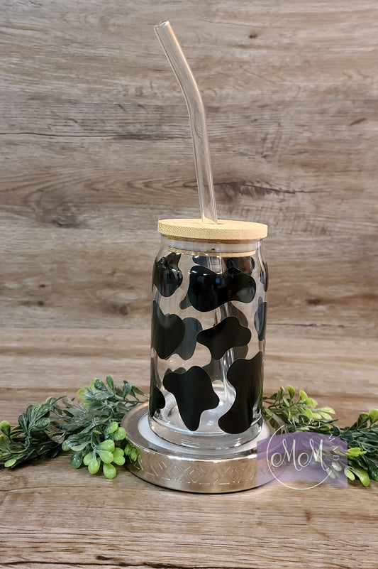 Cow Print Libbey Beer Can Glass