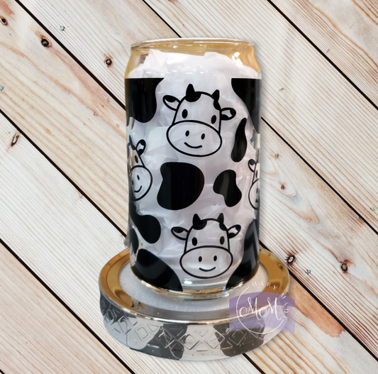 Cow Print Cow Faces Libbey Beer Can Glass