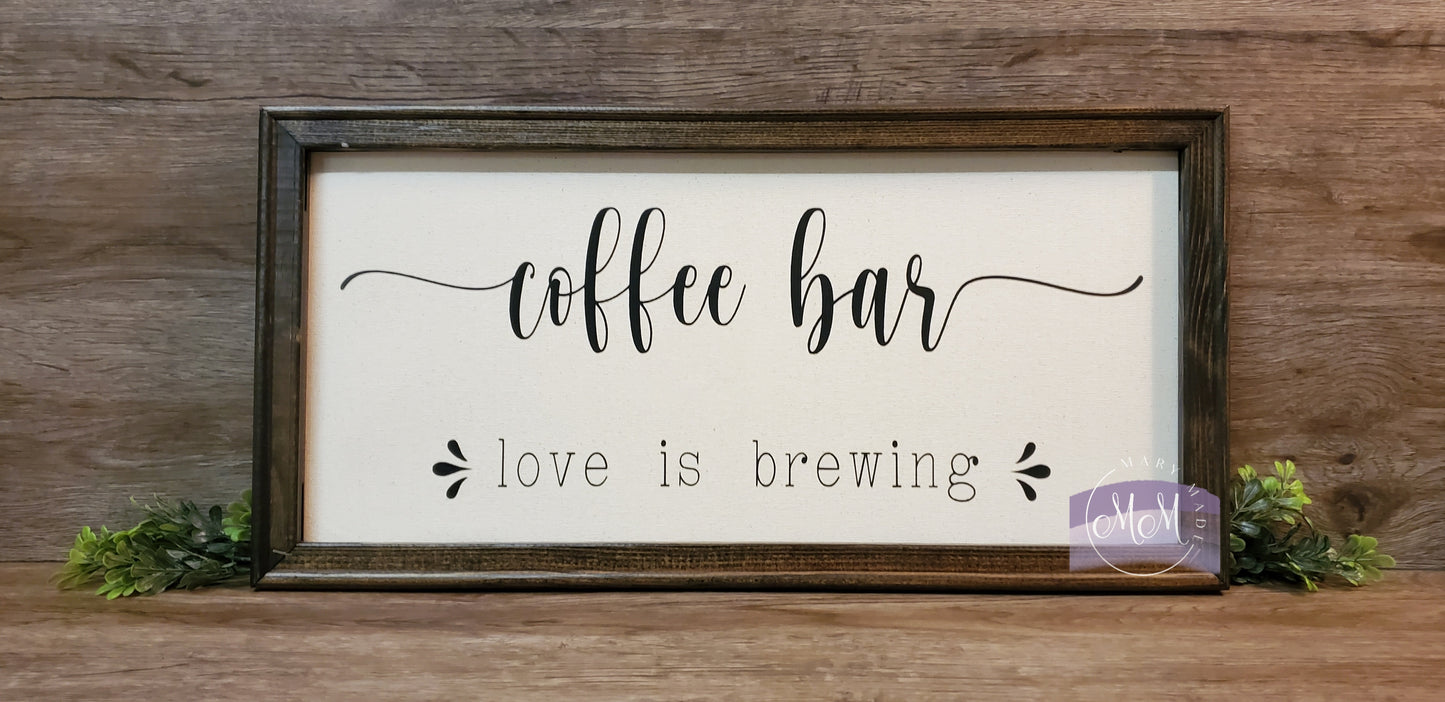 Coffee Bar Love is Brewing Reverse Canvas Art